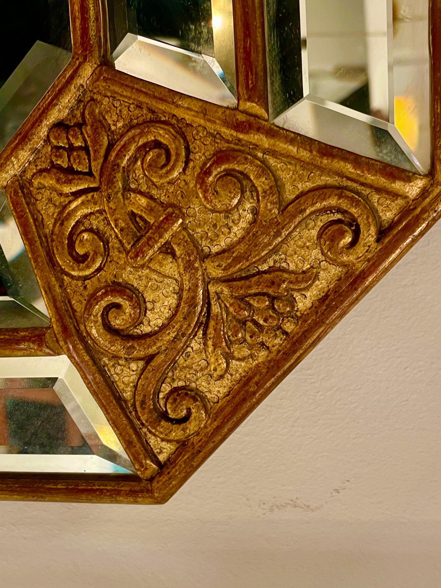 Gran Espejo Hexagonal De Madera Dorada 