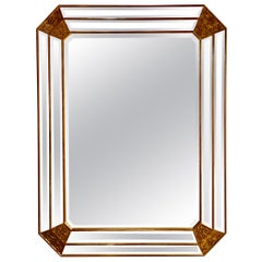 Grande specchio esagonale in legno dorato " à Parclose " con dettagli orientali, Francia 70