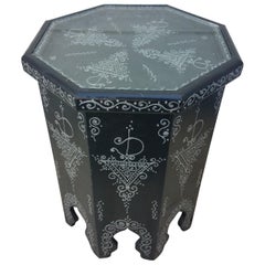 Large Hexagonal Moroccan Hand Painted Side Table, Black 1