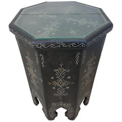 Large Hexagonal Moroccan Hand Painted Side Table, Black 2