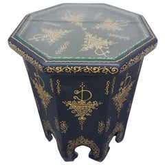 Large Hexagonal Moroccan Hand-Painted Side Table, Black