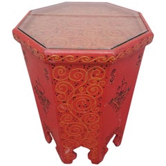 Large Hexagonal Moroccan Hand-Painted Side Table, Red