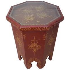 Large Hexagonal Moroccan Hand-Painted Side Table, Red
