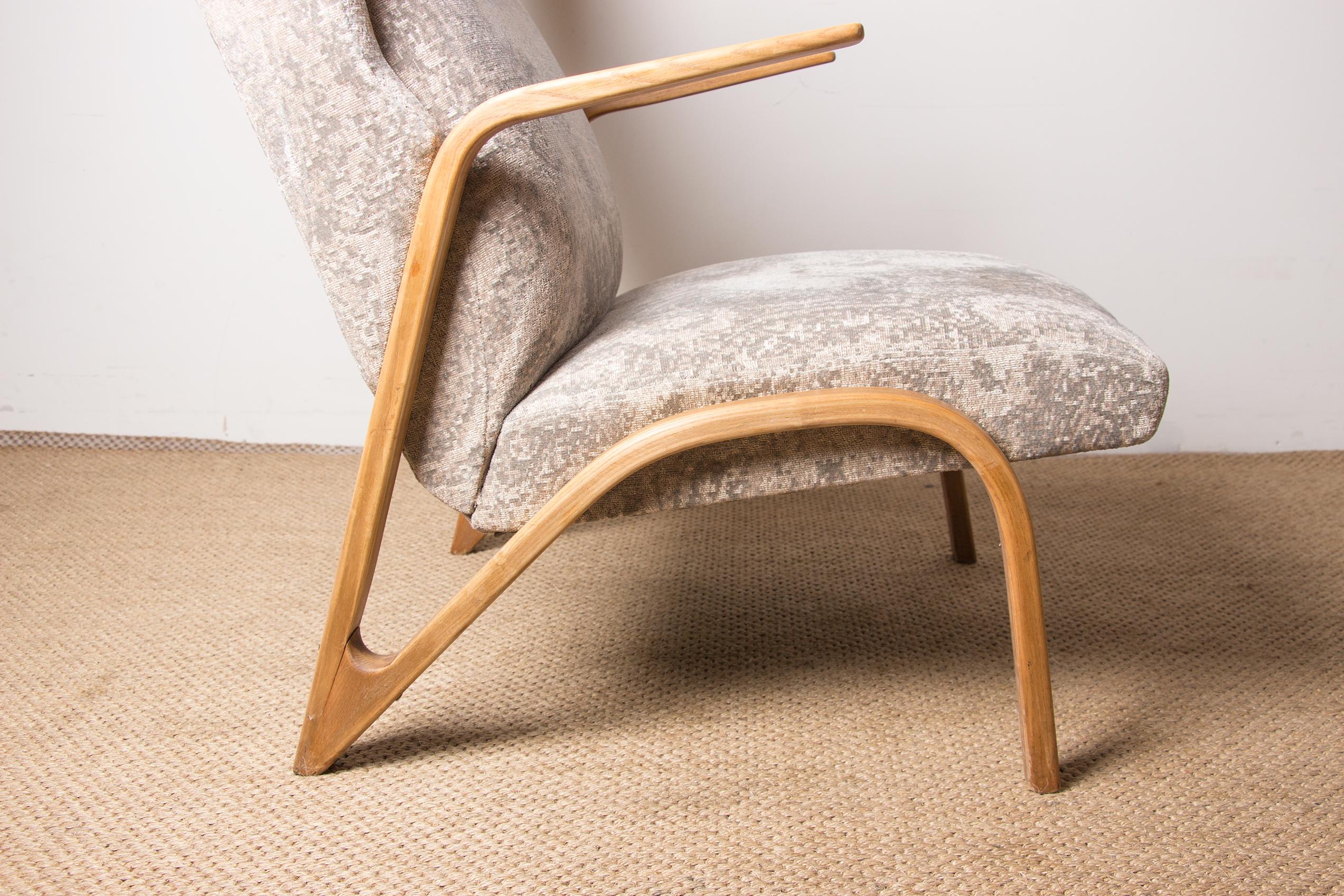 Large high armchair in curved beech and recent Konkav fabric model by Paul Bode. For Sale 6