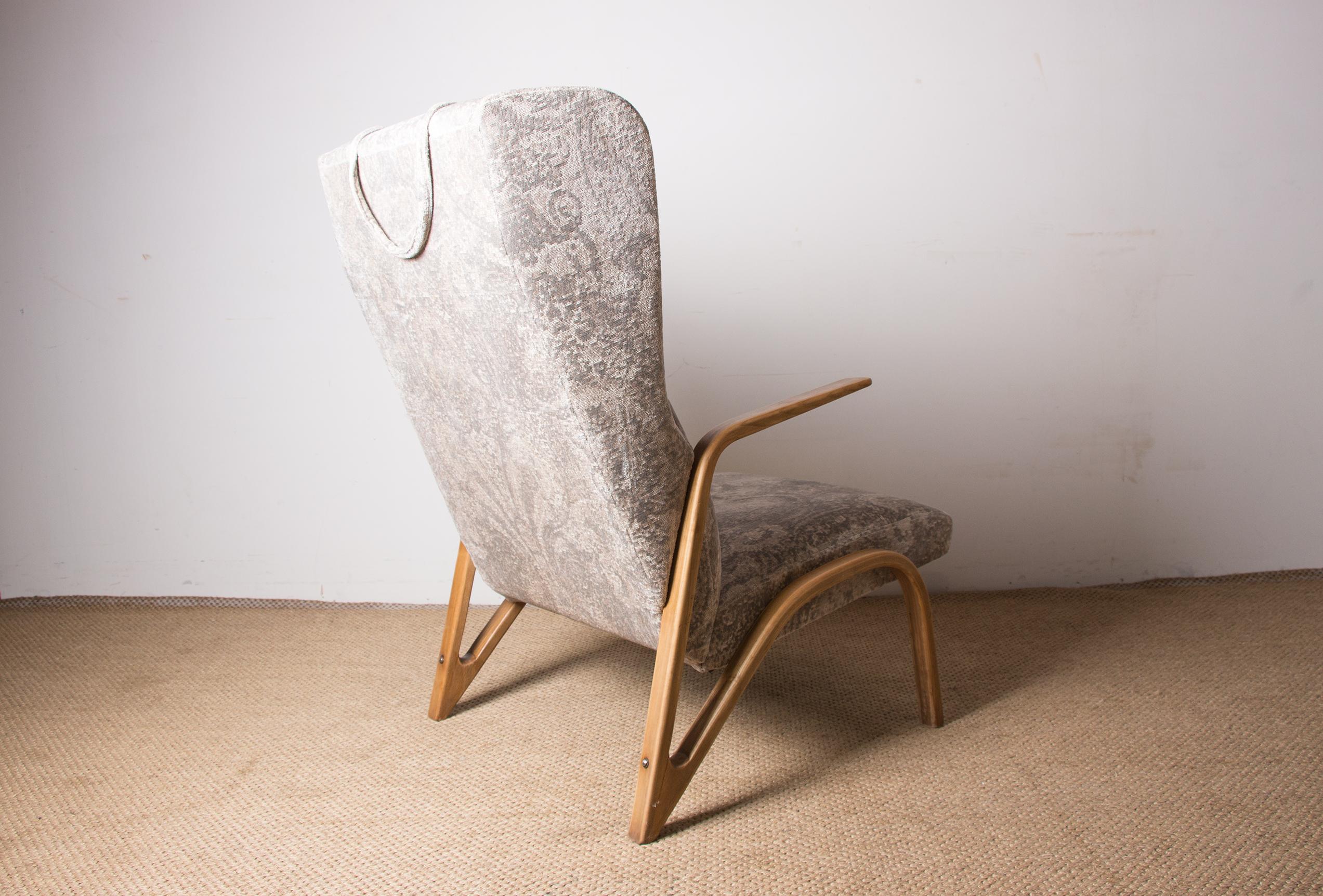 Large high armchair in curved beech and recent Konkav fabric model by Paul Bode. For Sale 7