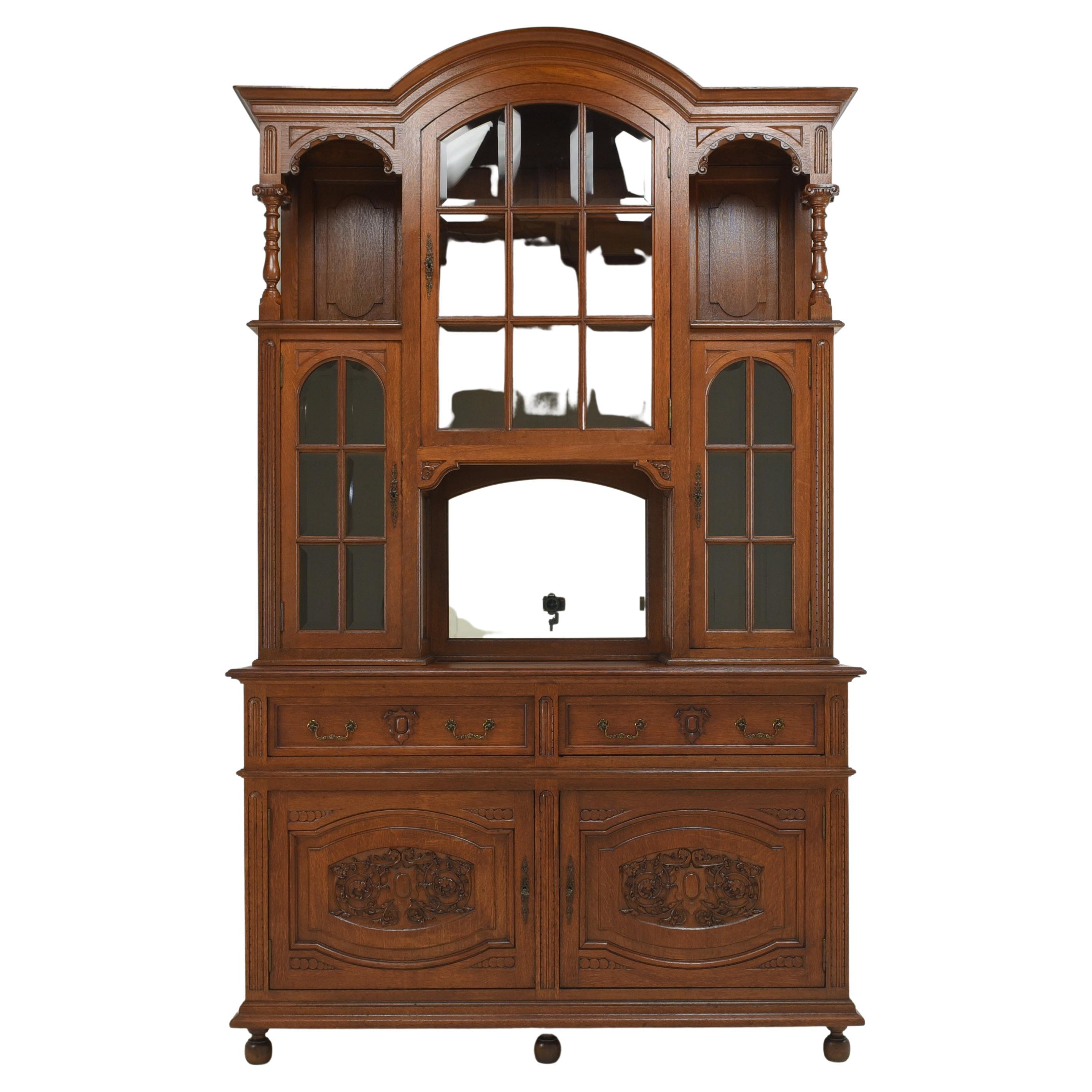 Large High Gründerzeit Buffet Cabinet in Solid Oak, 1900 For Sale