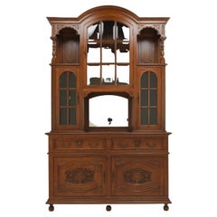 Antique Large High Gründerzeit Buffet Cabinet in Solid Oak, 1900