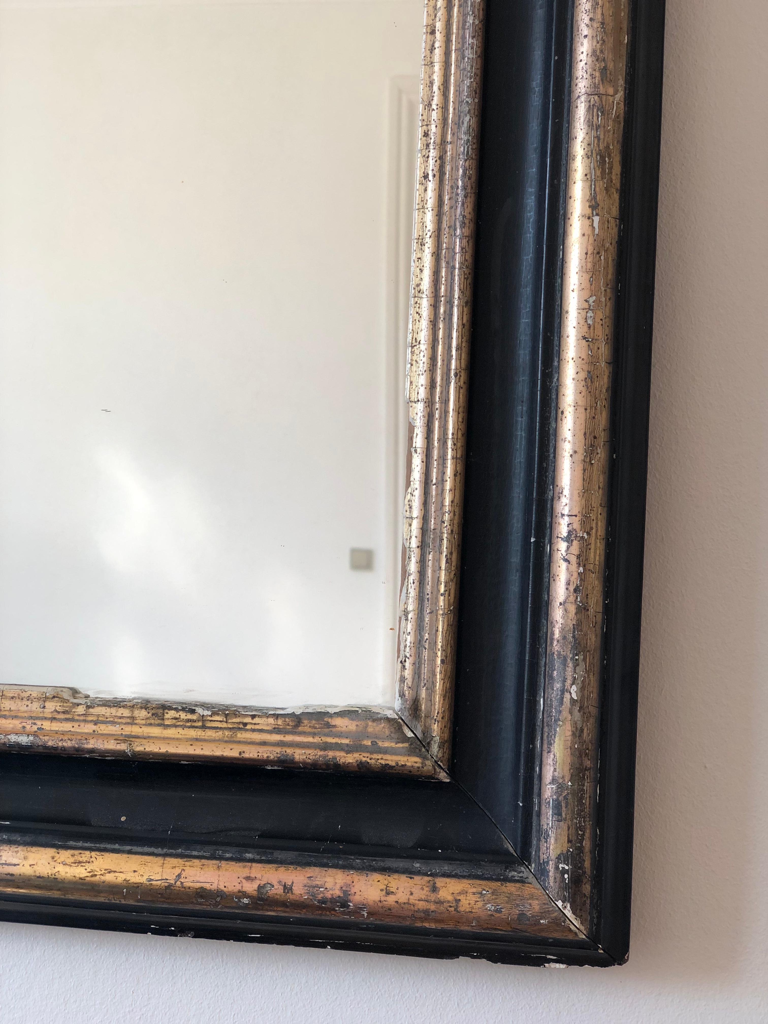 Dorato Grande specchio antico di alta qualità di Louis Philippe in nero e oro Francia Fine '1