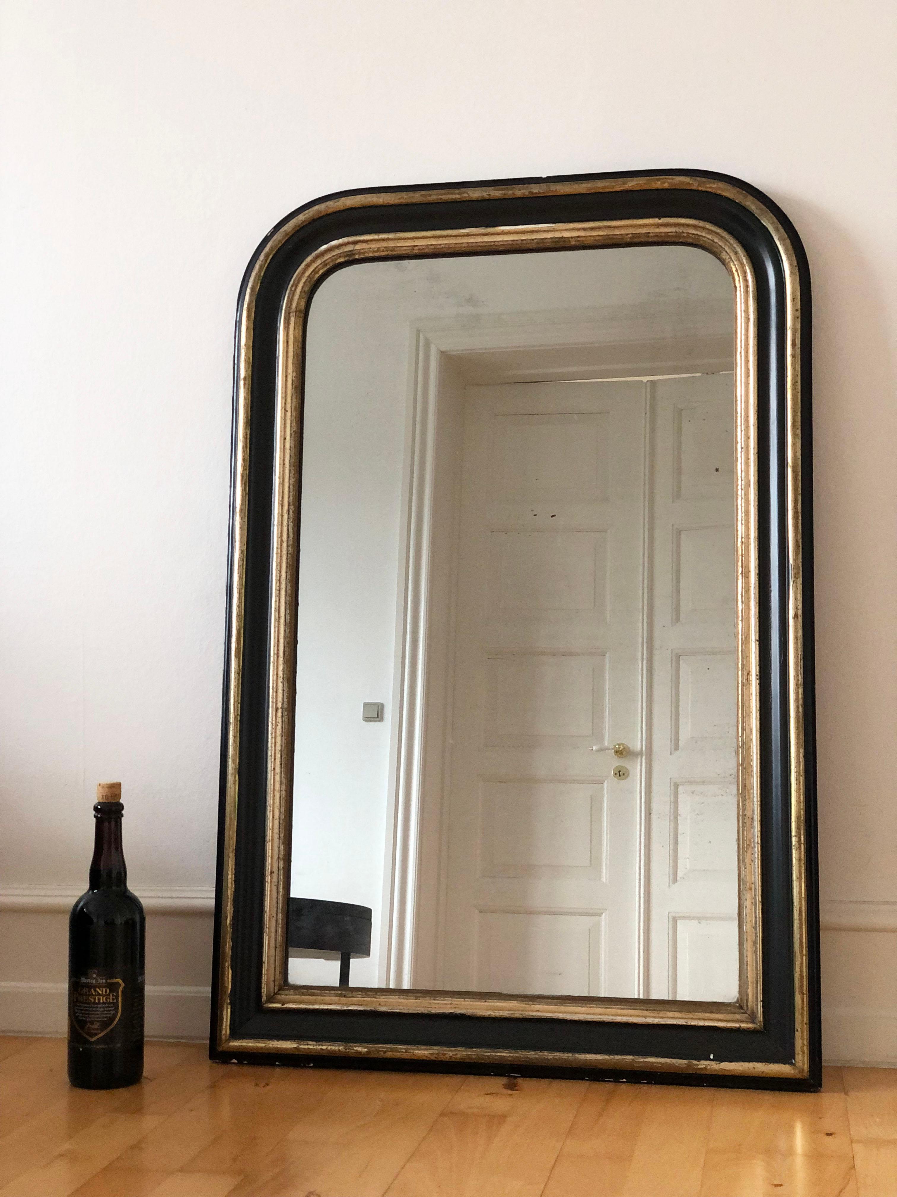 Gilt Large High Quality Antique Louis Philippe Mirror in Black and Gold France Late