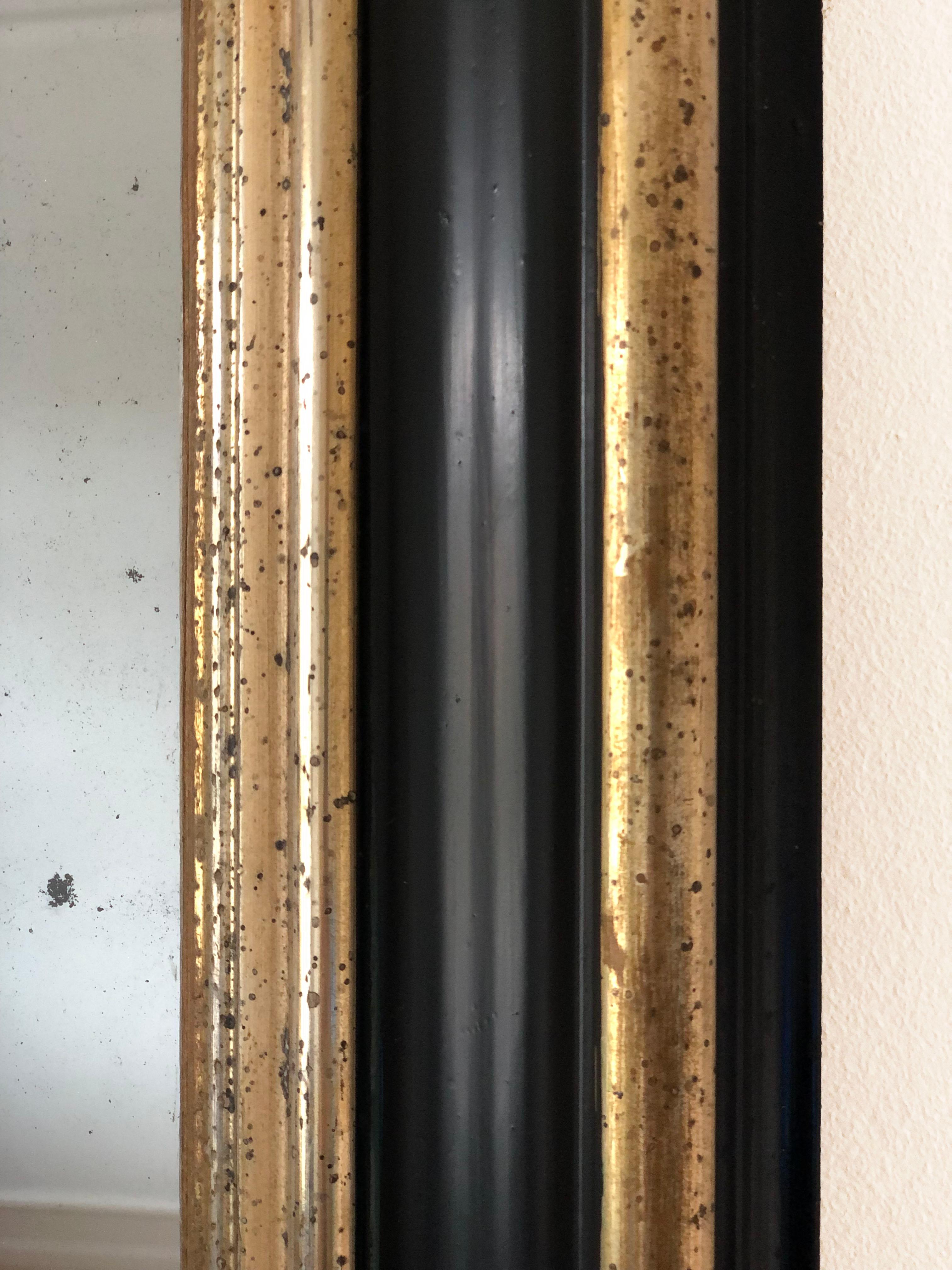 Large High Quality Antique Louis Philippe Mirror in Black and Gold France Late In Good Condition In Sakskøbing, DK