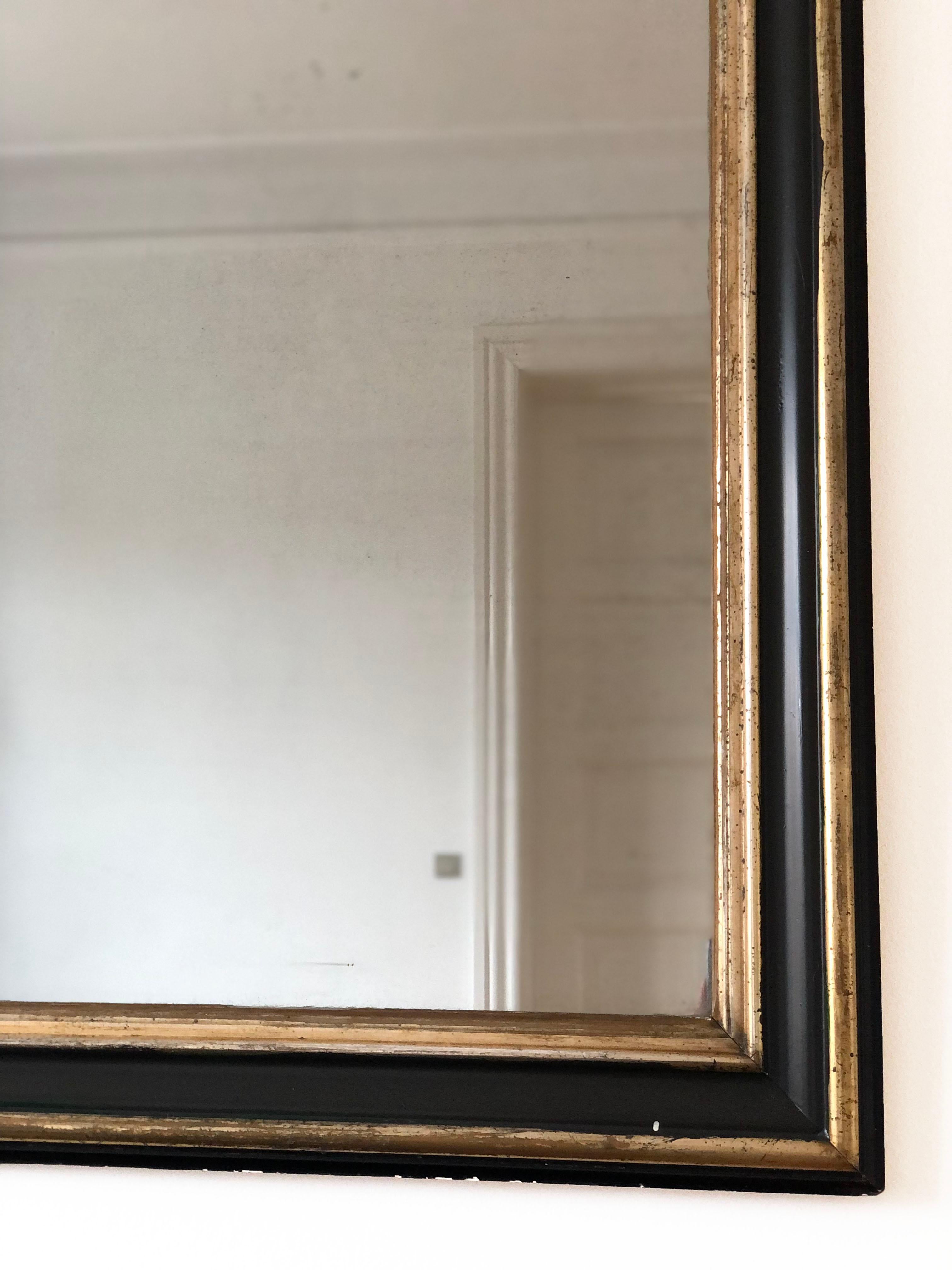 19th Century Large High Quality Antique Louis Philippe Mirror in Black and Gold France Late