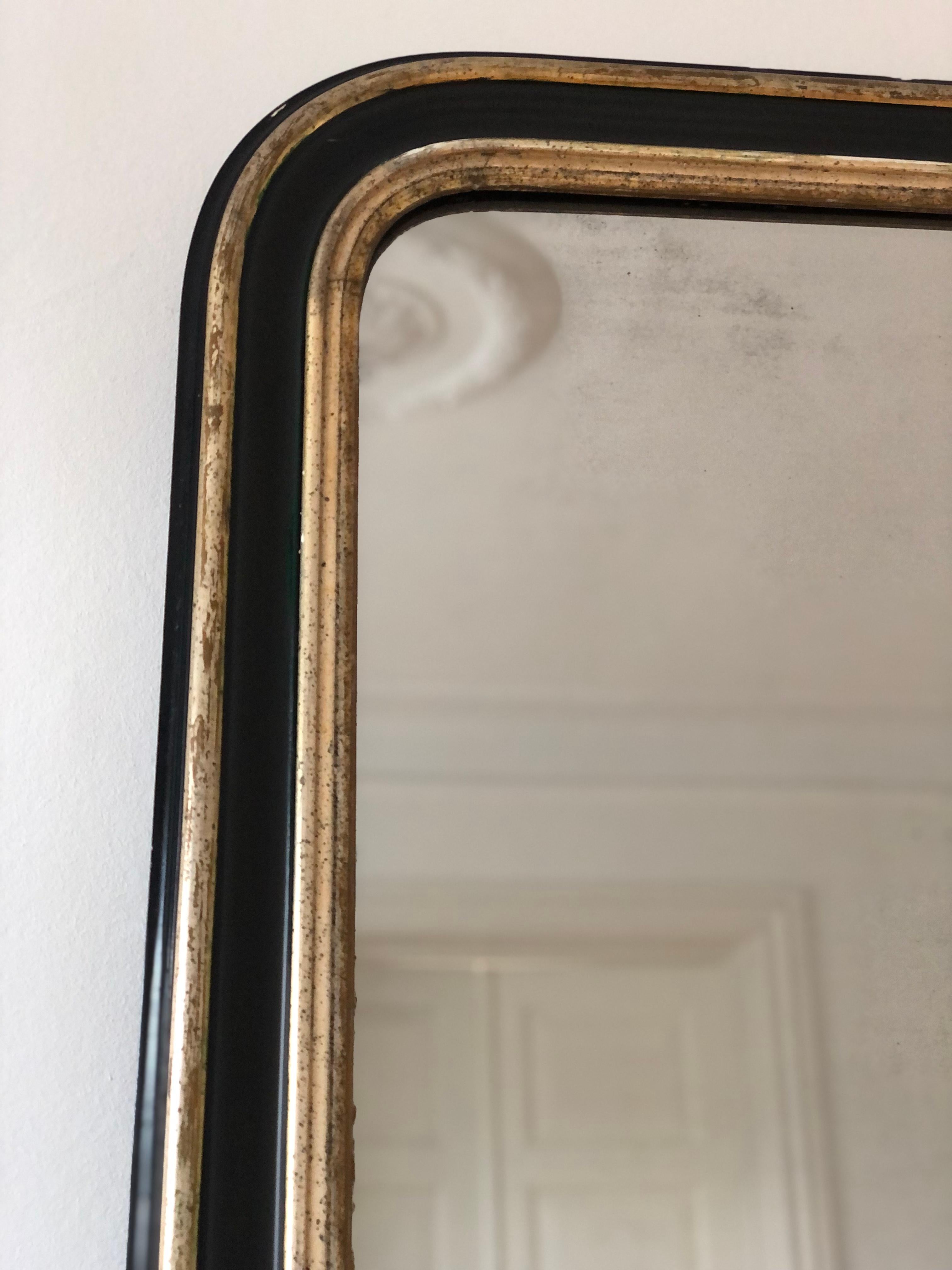 Large High Quality Antique Louis Philippe Mirror in Black and Gold France Late 1