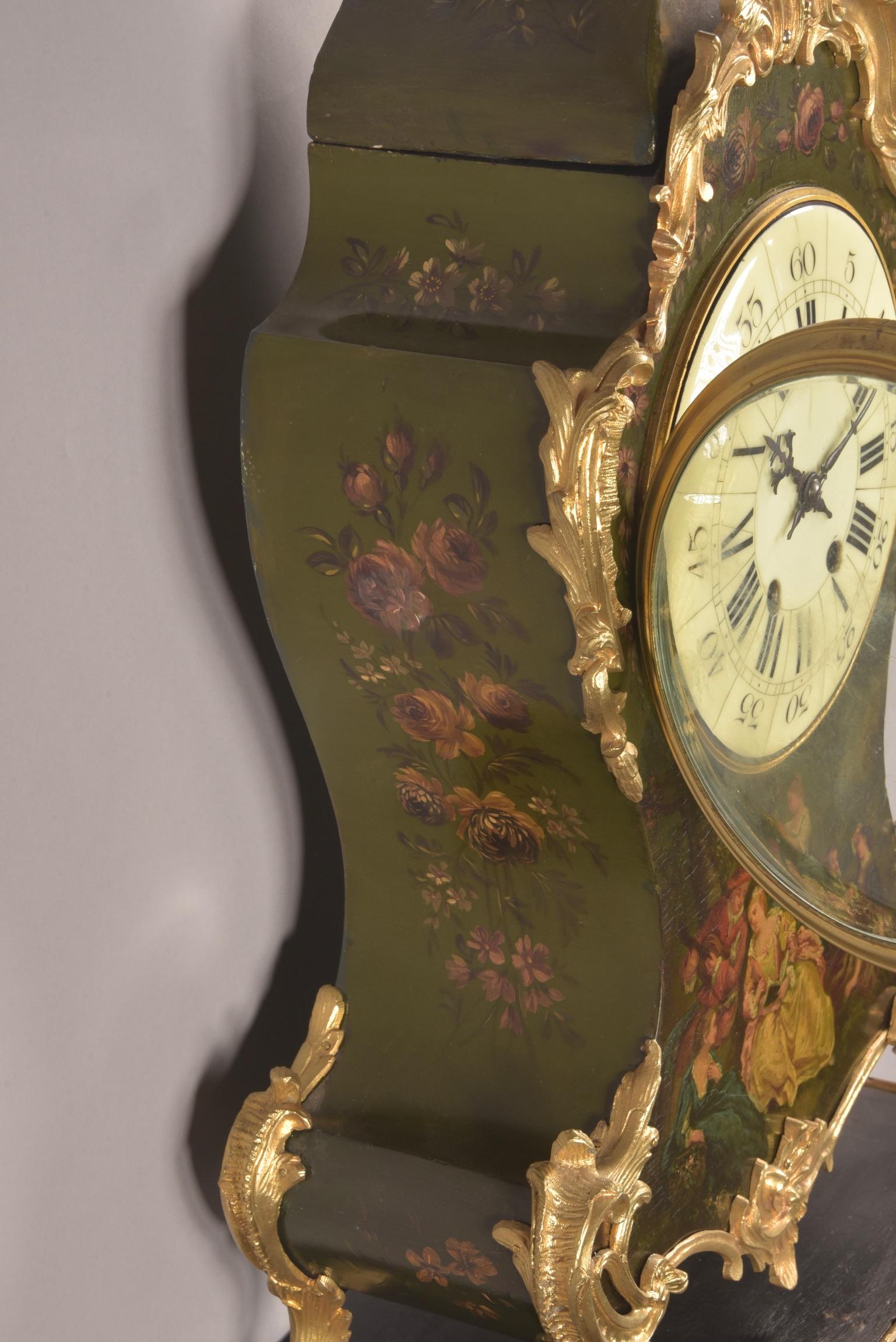 Bronze French Cartel clock with console in Vernis Martin, ca. 1855 For Sale