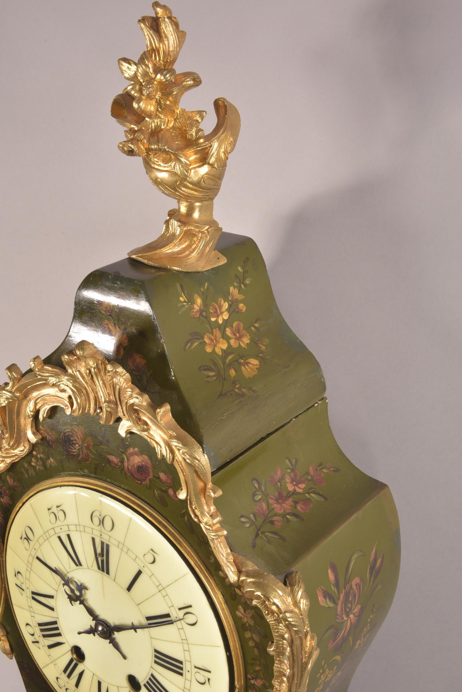 French Cartel clock with console in Vernis Martin, ca. 1855 For Sale 1