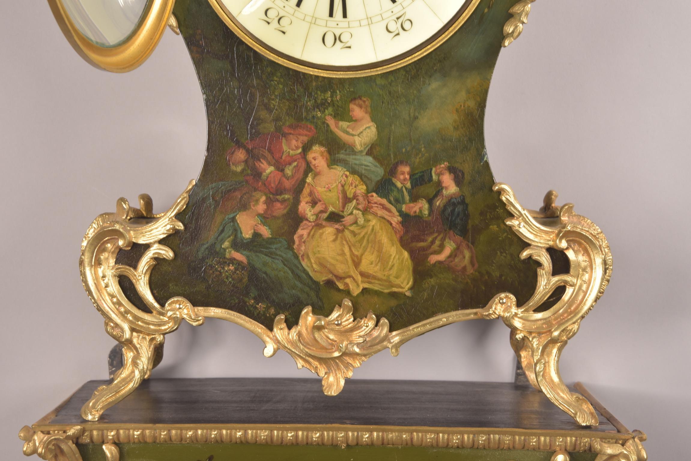 French Cartel clock with console in Vernis Martin, ca. 1855 For Sale 4