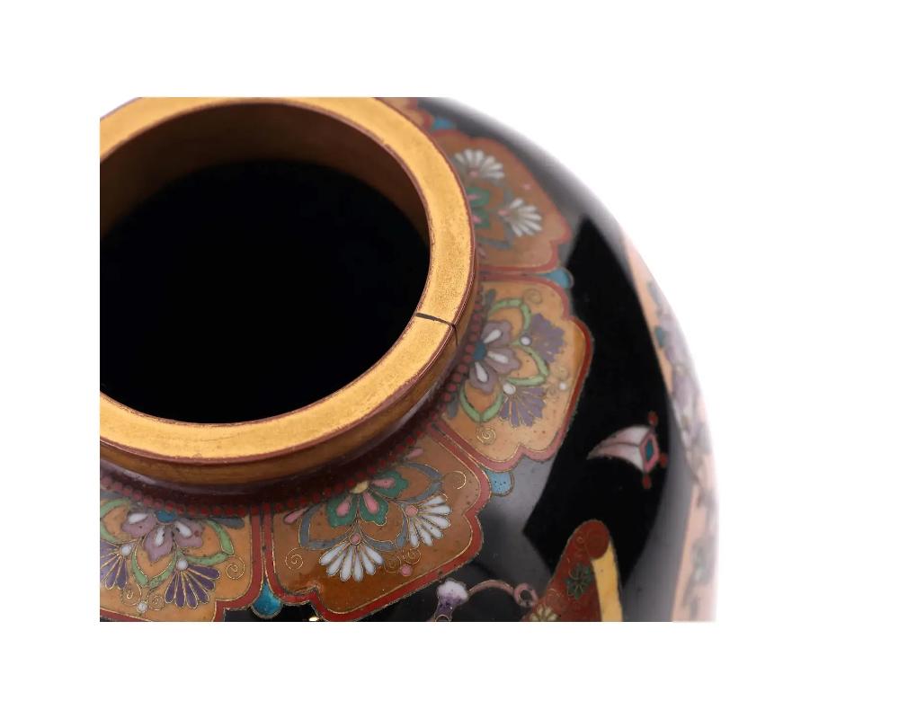 Large High Quality Japanese Cloisonne Enamel Vase Takara-Mono and Fans For Sale 1
