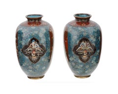 Large Pair of High Quality Japanese Cloisonne Goldstone Enamel Vases Sparrows in