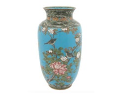 Großer blauer japanischer Cloisonné-Emaille-Blumenschmuck von hoher Qualität aus der Meiji-Ära