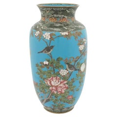 A Large High Quality Blue Ground Japanese Cloisonne Meiji Era Enamel Floral, Spa