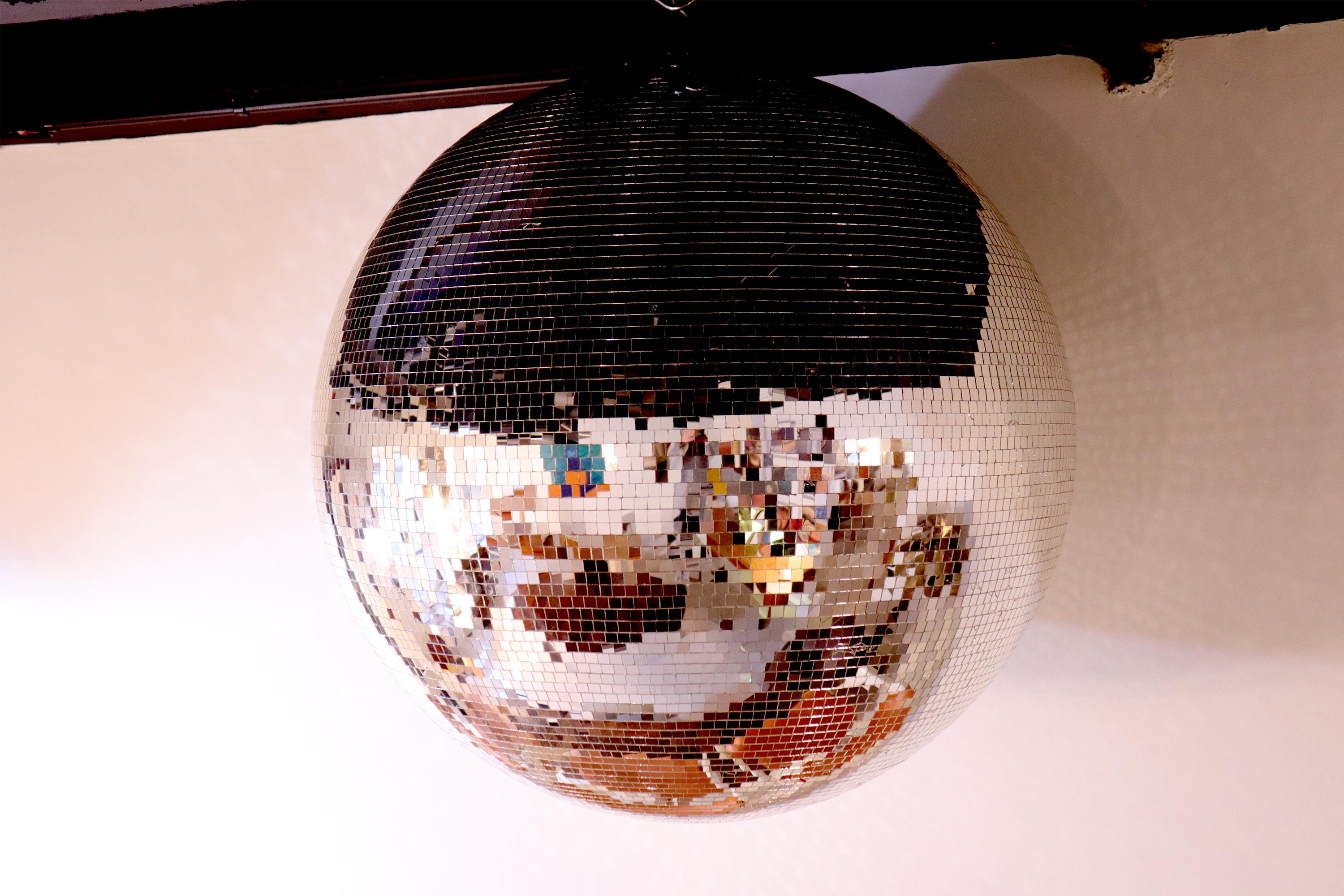 A rare example of a large professional high quality mirrored disco ball, circa 1990s 

Dimensions:
Diameter: 85cm

Delivery:
Free delivery is offered to England & Wales only when buyer pays full asking price.

Please allow between 7-14 days