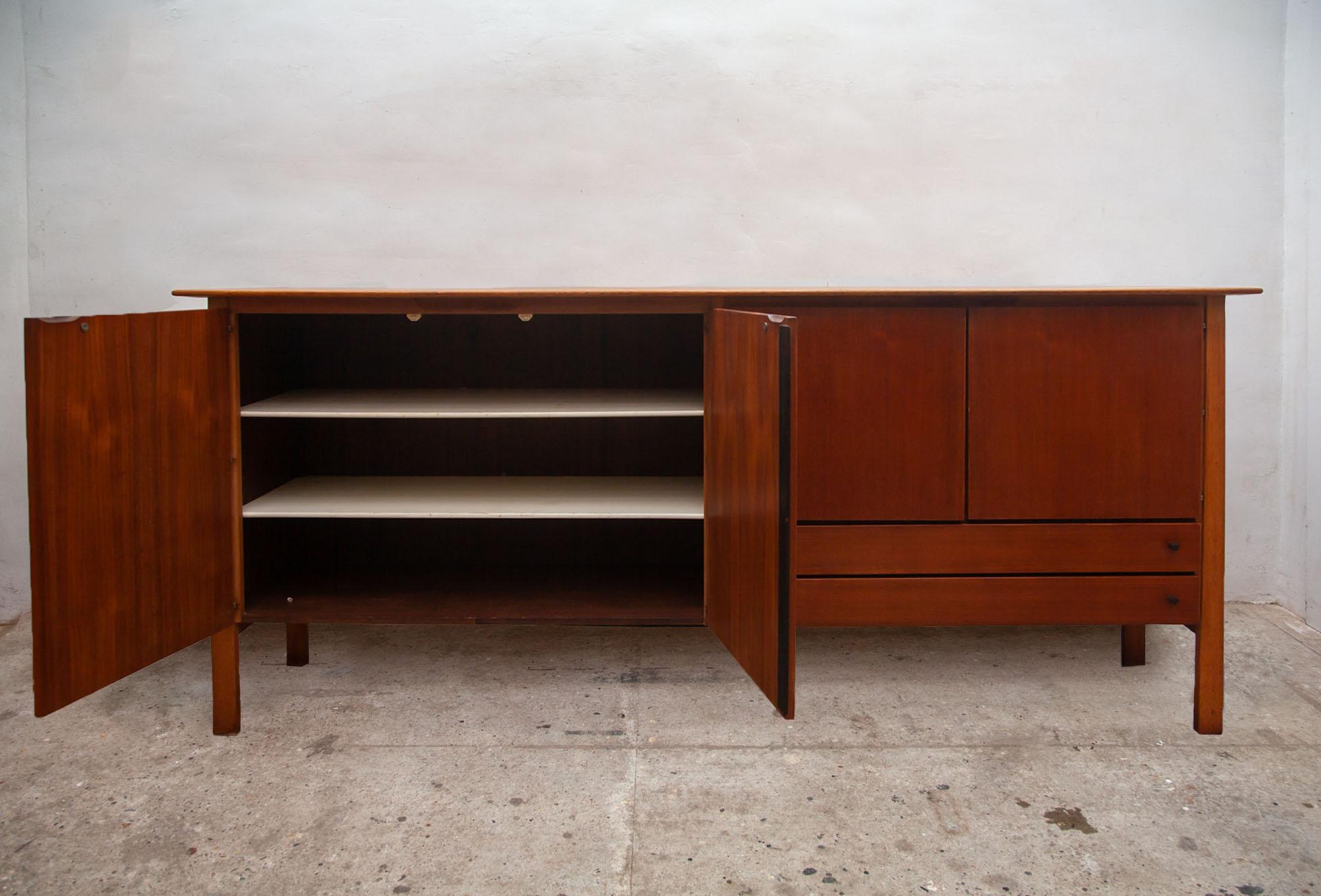 Scandinavian Modern Large High Teak Sideboard with Floating Top 1950s, Made in Denmark For Sale