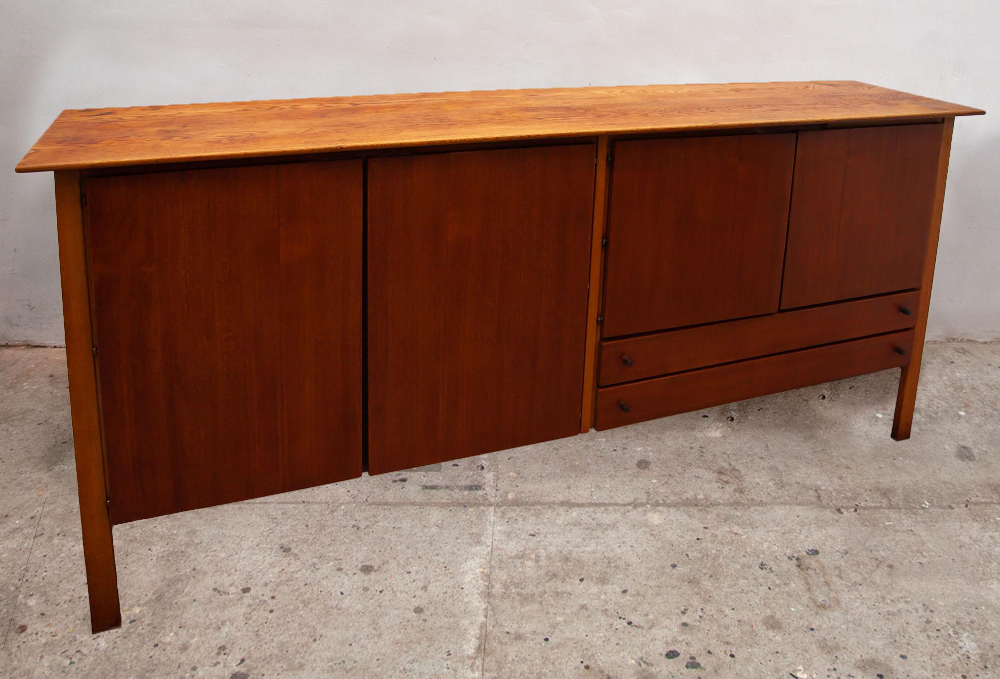 Hand-Crafted Large High Teak Sideboard with Floating Top 1950s, Made in Denmark For Sale
