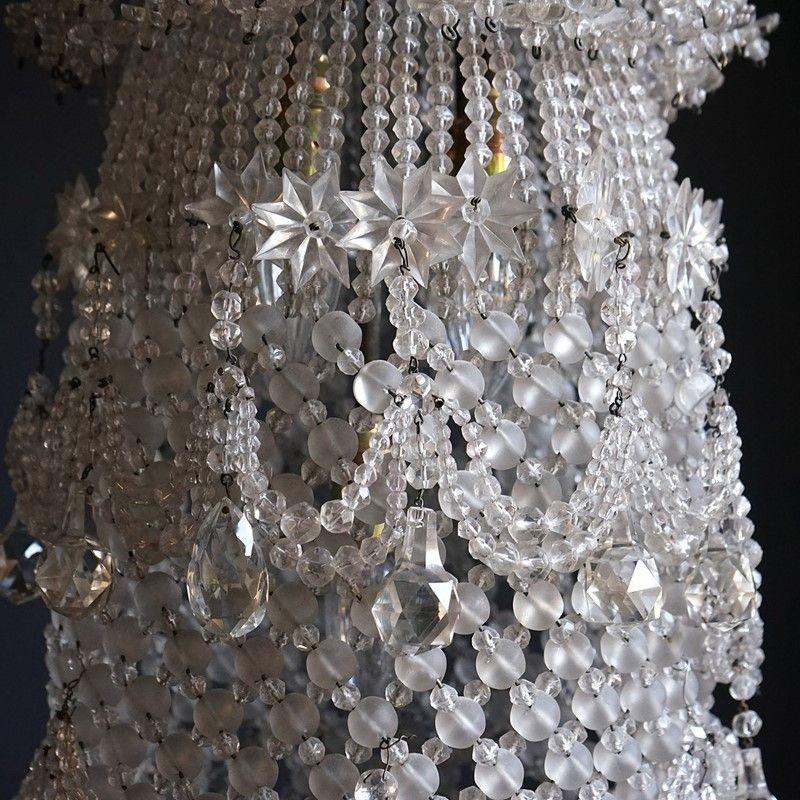 Large Vintage Highly Embellished Crystal Beaded Cloche Chandelier Light Fitting 3