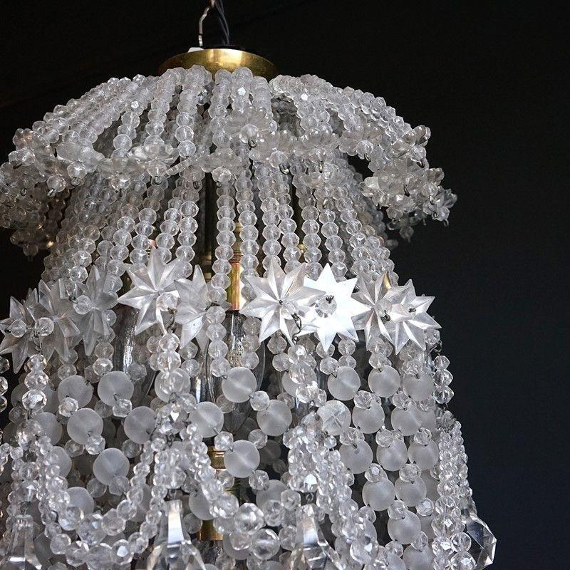 Large Vintage Highly Embellished Crystal Beaded Cloche Chandelier Light Fitting 4