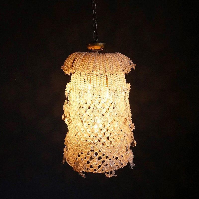 Large Vintage Highly Embellished Crystal Beaded Cloche Chandelier Light Fitting 8