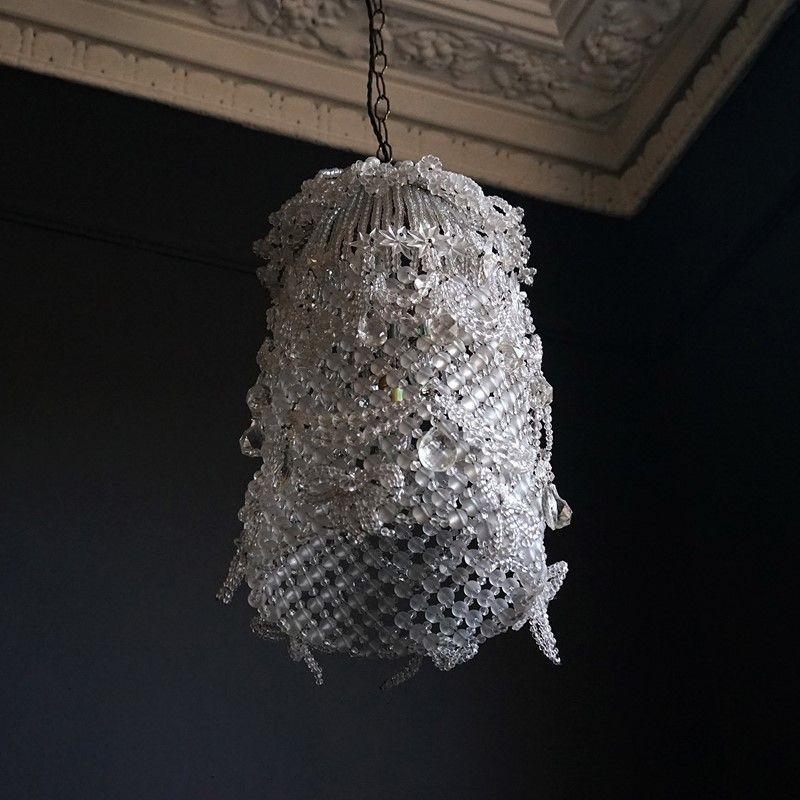 Large Vintage Highly Embellished Crystal Beaded Cloche Chandelier Light Fitting 5