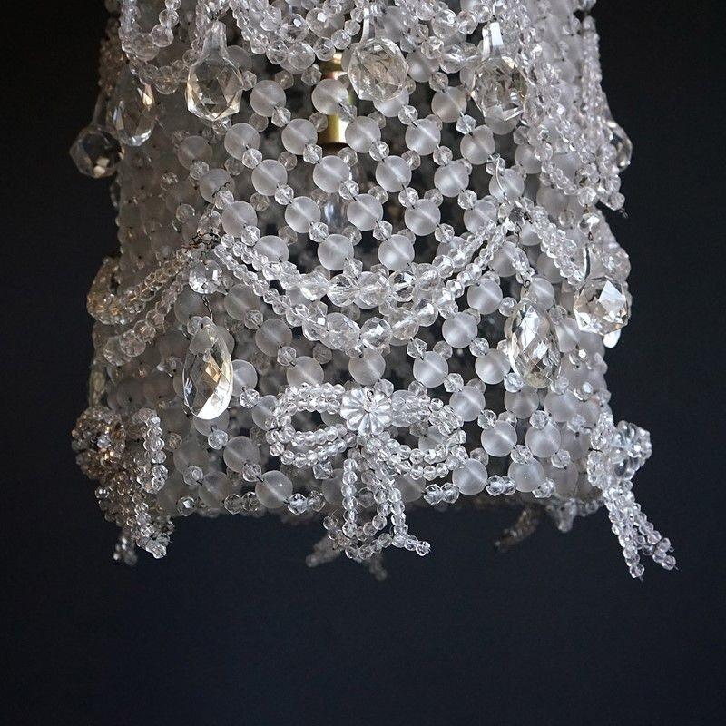 Hollywood Regency Large Vintage Highly Embellished Crystal Beaded Cloche Chandelier Light Fitting