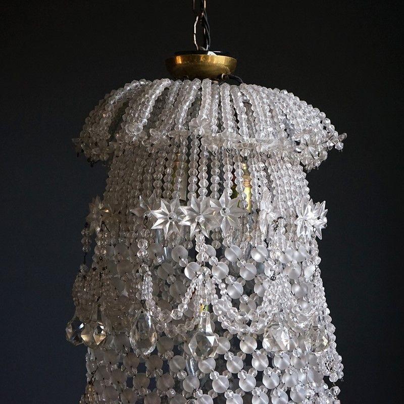 Metal Large Vintage Highly Embellished Crystal Beaded Cloche Chandelier Light Fitting
