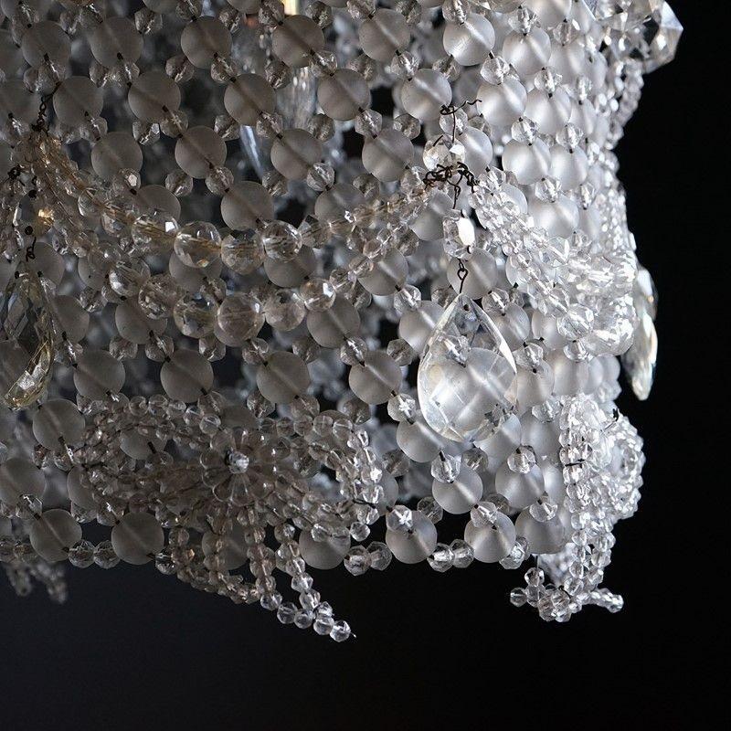 Large Vintage Highly Embellished Crystal Beaded Cloche Chandelier Light Fitting 2