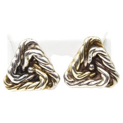 Large Highly Stylized Twisted Rope Triangle Sterling Silver Clip-on Earrings