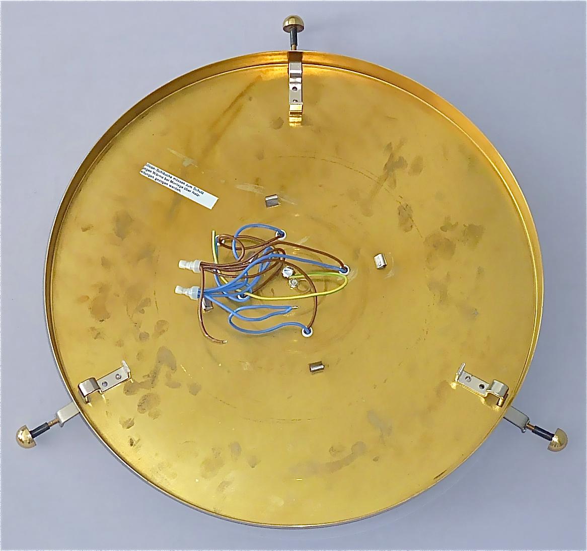 Large Hillebrand Flush Mount Brass Textured Murano Glass Light Venini Style 1960 4