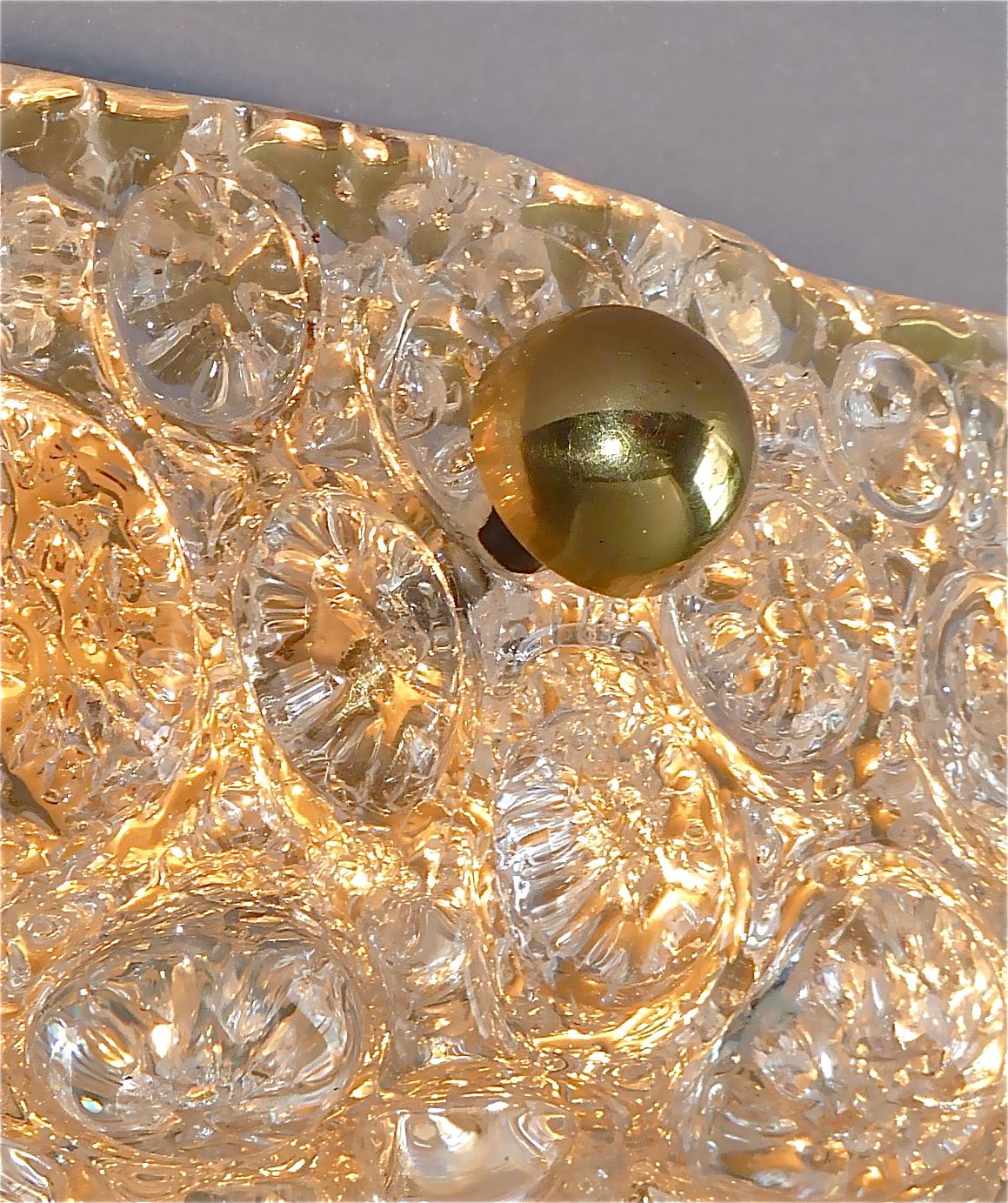 Large Hillebrand Flush Mount Brass Textured Murano Glass Light Venini Style 1960 6