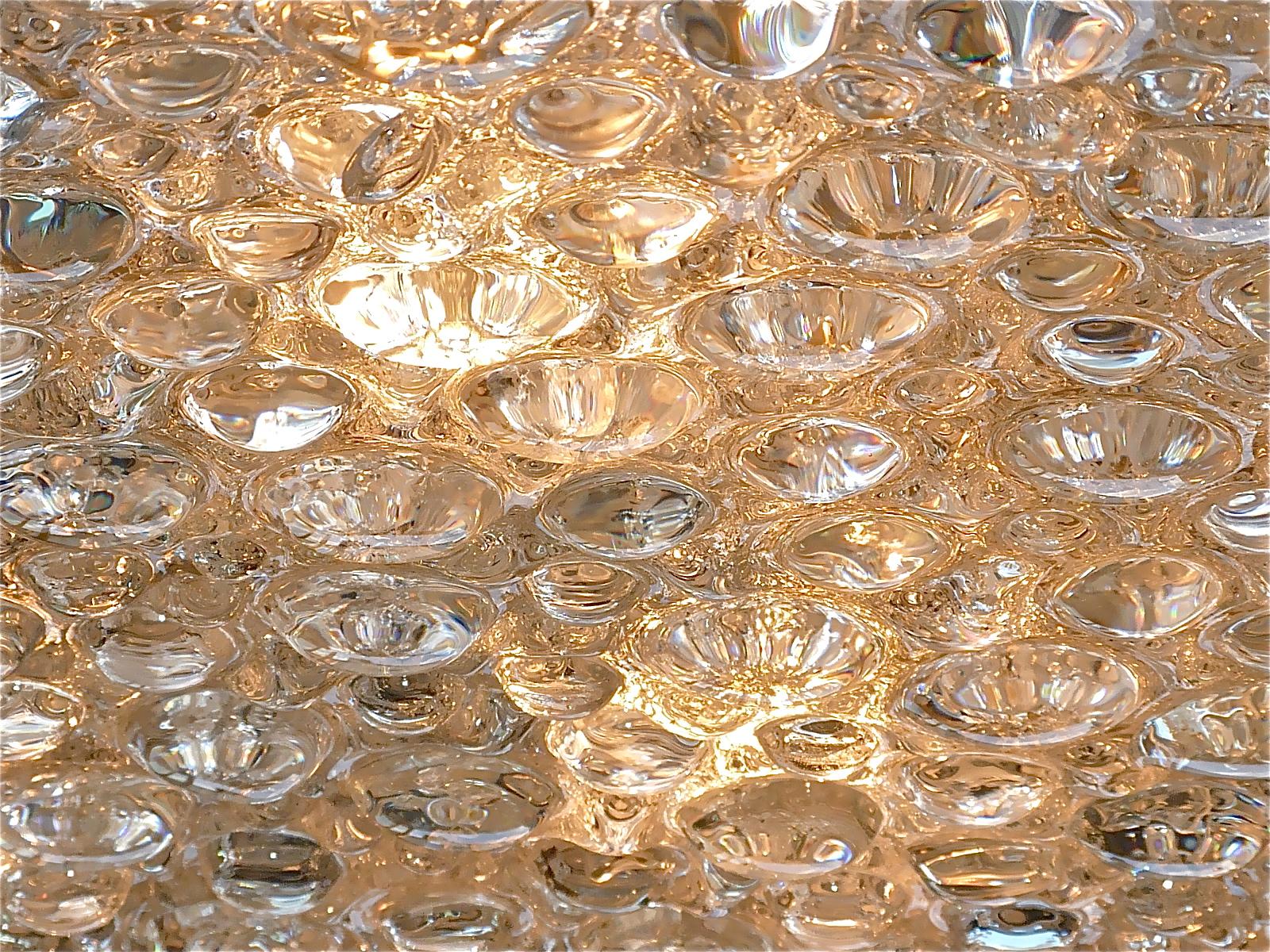 Large Hillebrand Flush Mount Brass Textured Murano Glass Light Venini Style 1960 7