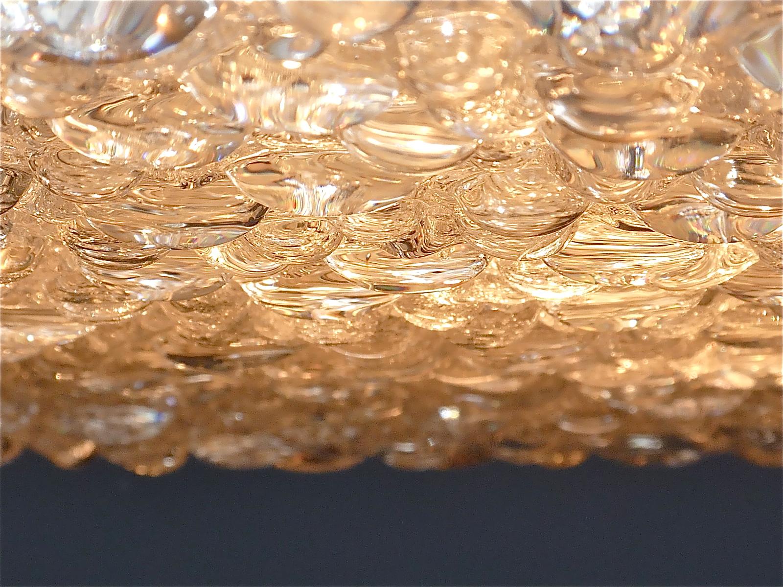 Large Hillebrand Flush Mount Brass Textured Murano Glass Light Venini Style 1960 8
