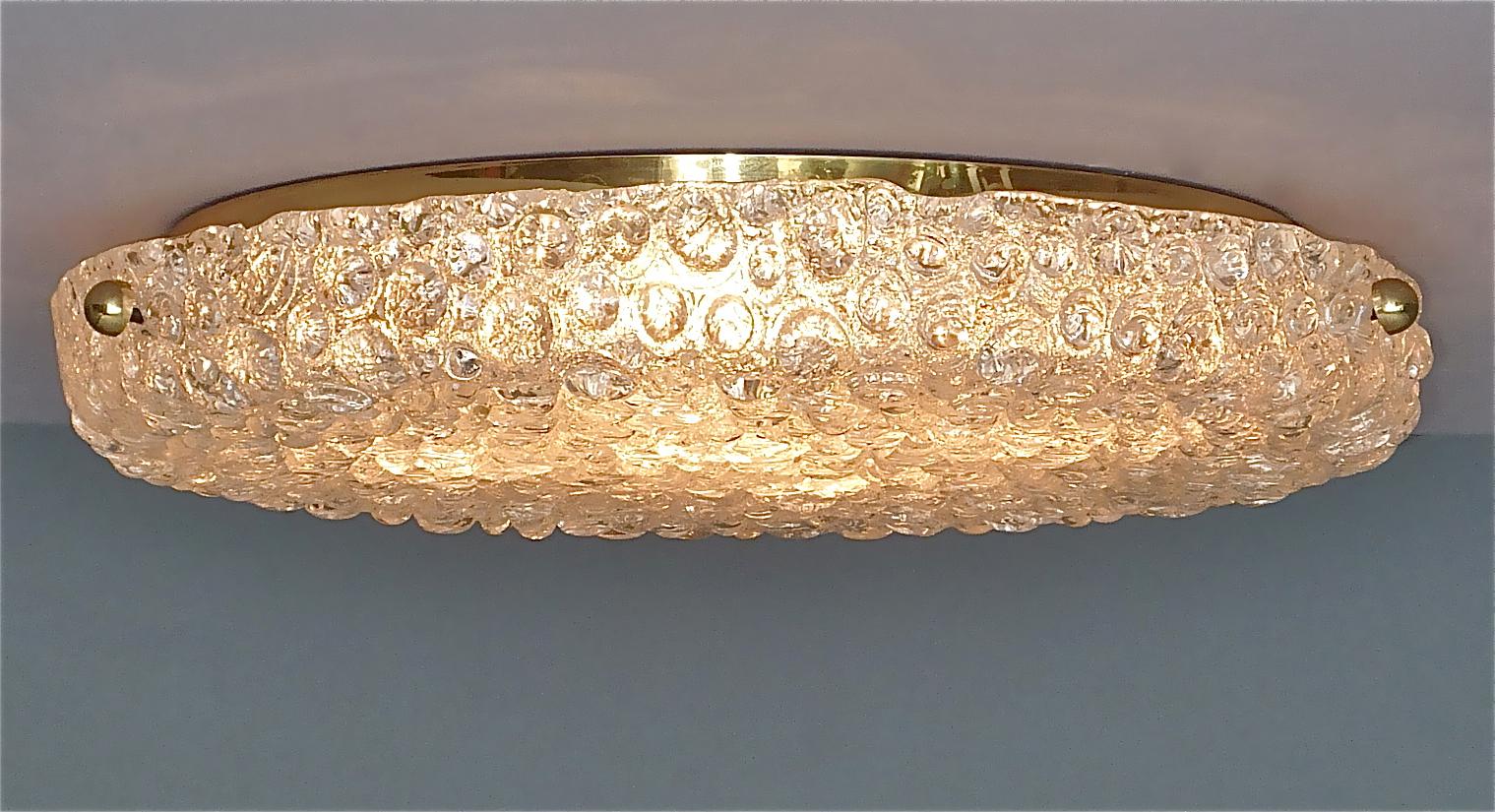 Large Hillebrand Flush Mount Brass Textured Murano Glass Light Venini Style 1960 9