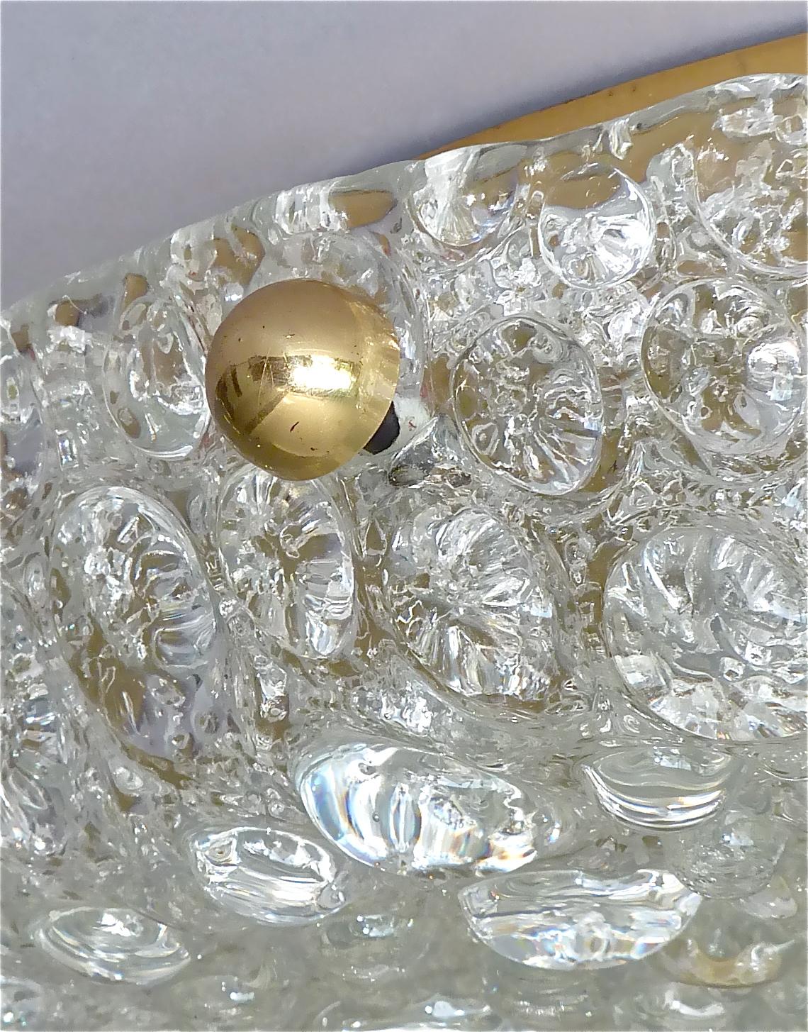 Large Hillebrand Flush Mount Brass Textured Murano Glass Light Venini Style 1960 In Good Condition In Nierstein am Rhein, DE