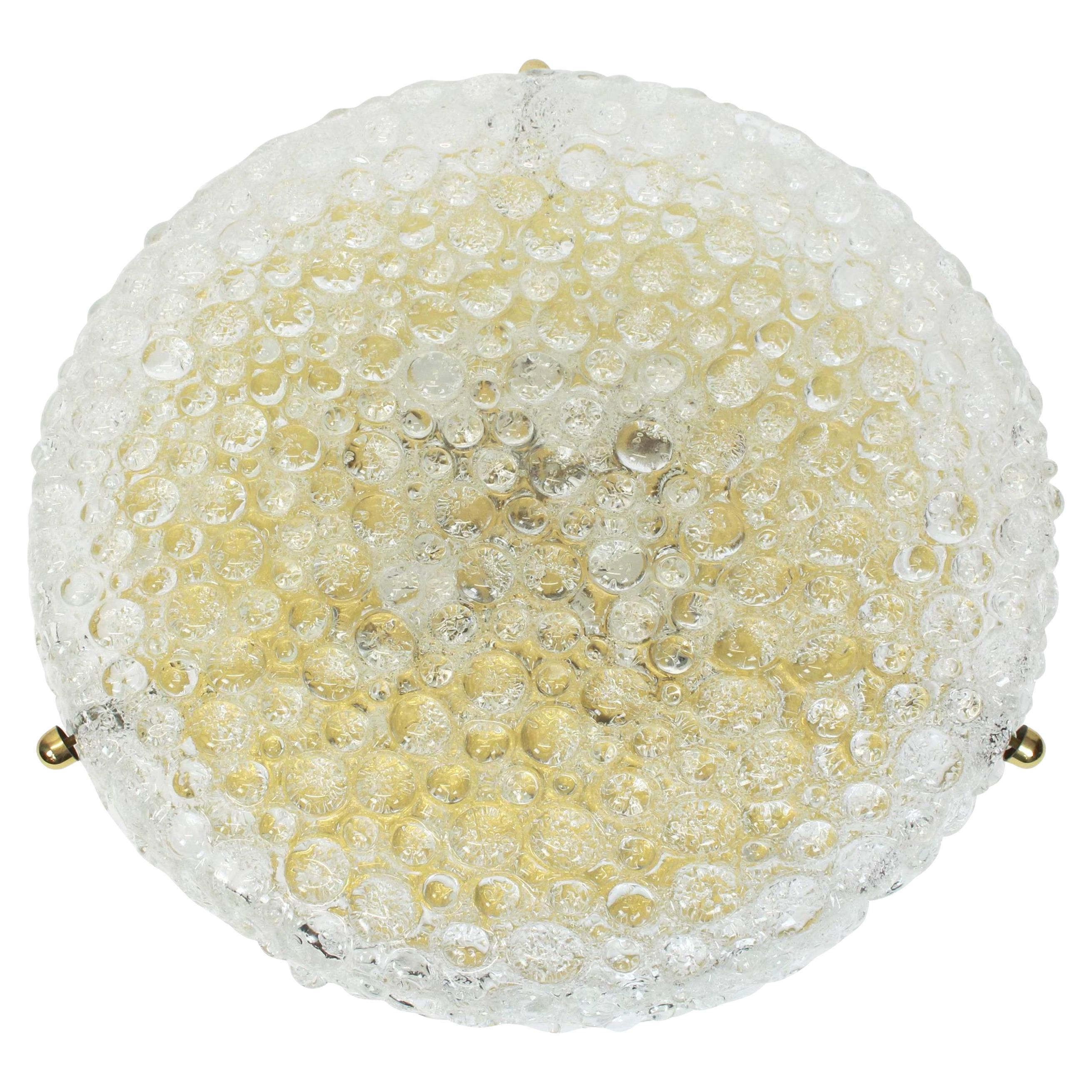 Large Hillebrand Flush Mount Ice Glass, Germany, 1970s