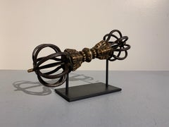 Large Himalayan Inlaid Bronze Vajra with Wrathful Faces, 15th-16th Century