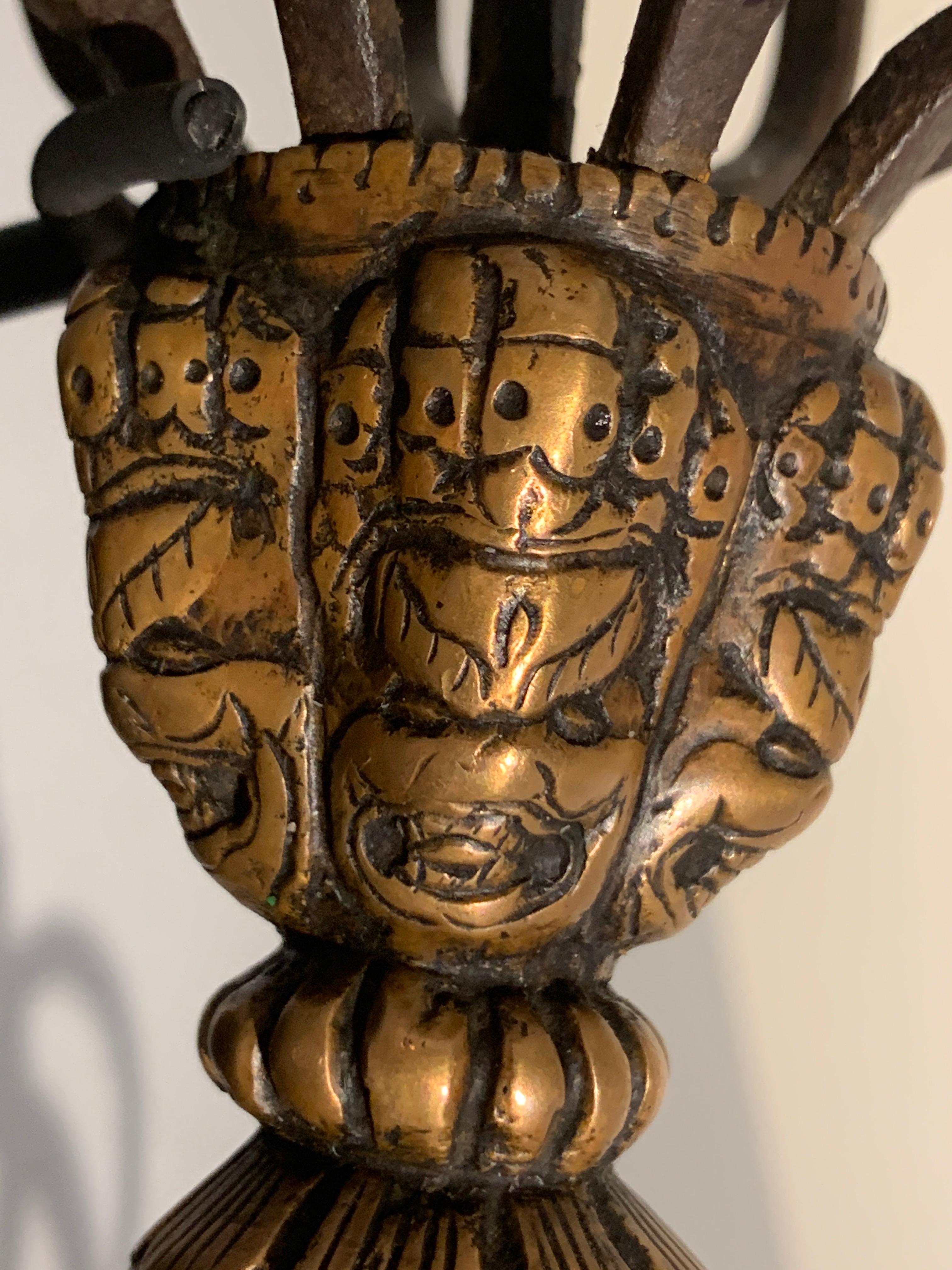 Large Himalayan Inlaid Bronze Vajra with Wrathful Faces, 15th-16th Century For Sale 1
