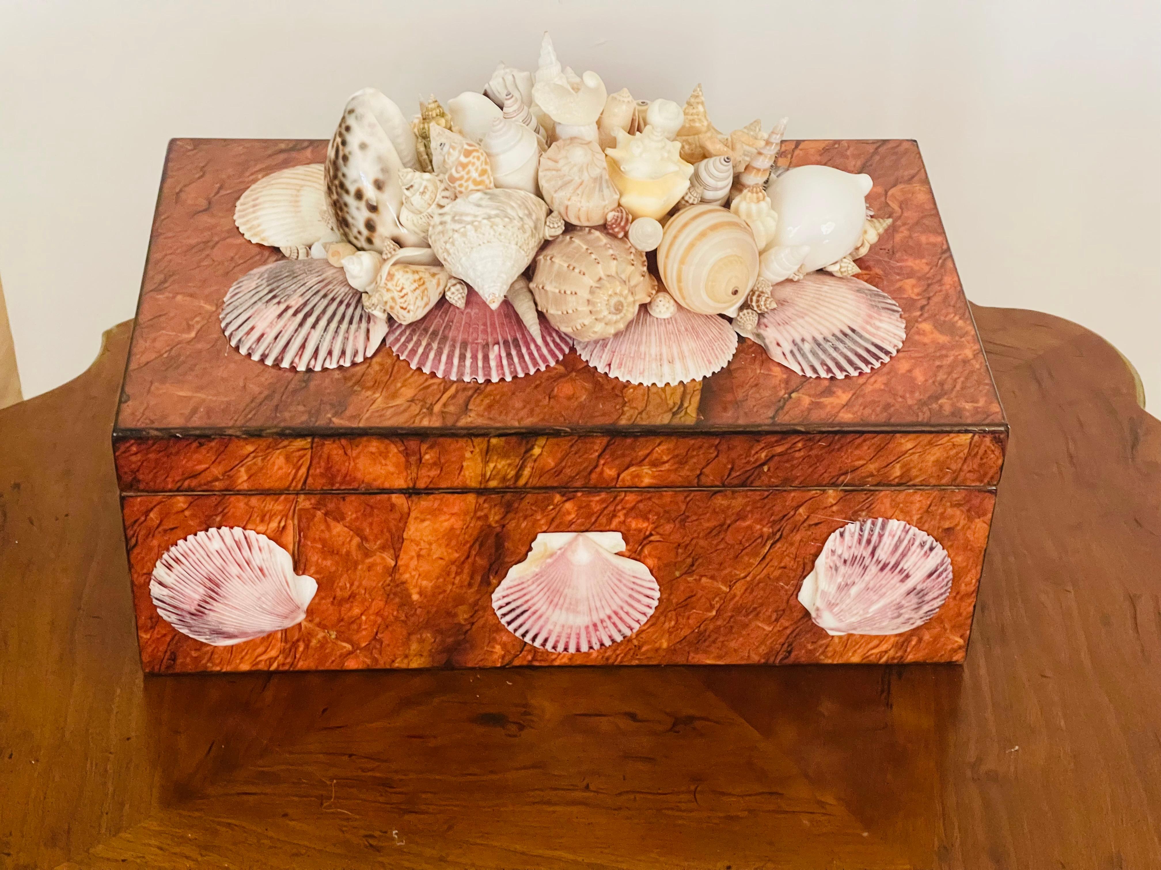 Vintage Humidor Box encrusted with beautiful Sez shells selection in Maitland Smith Style.