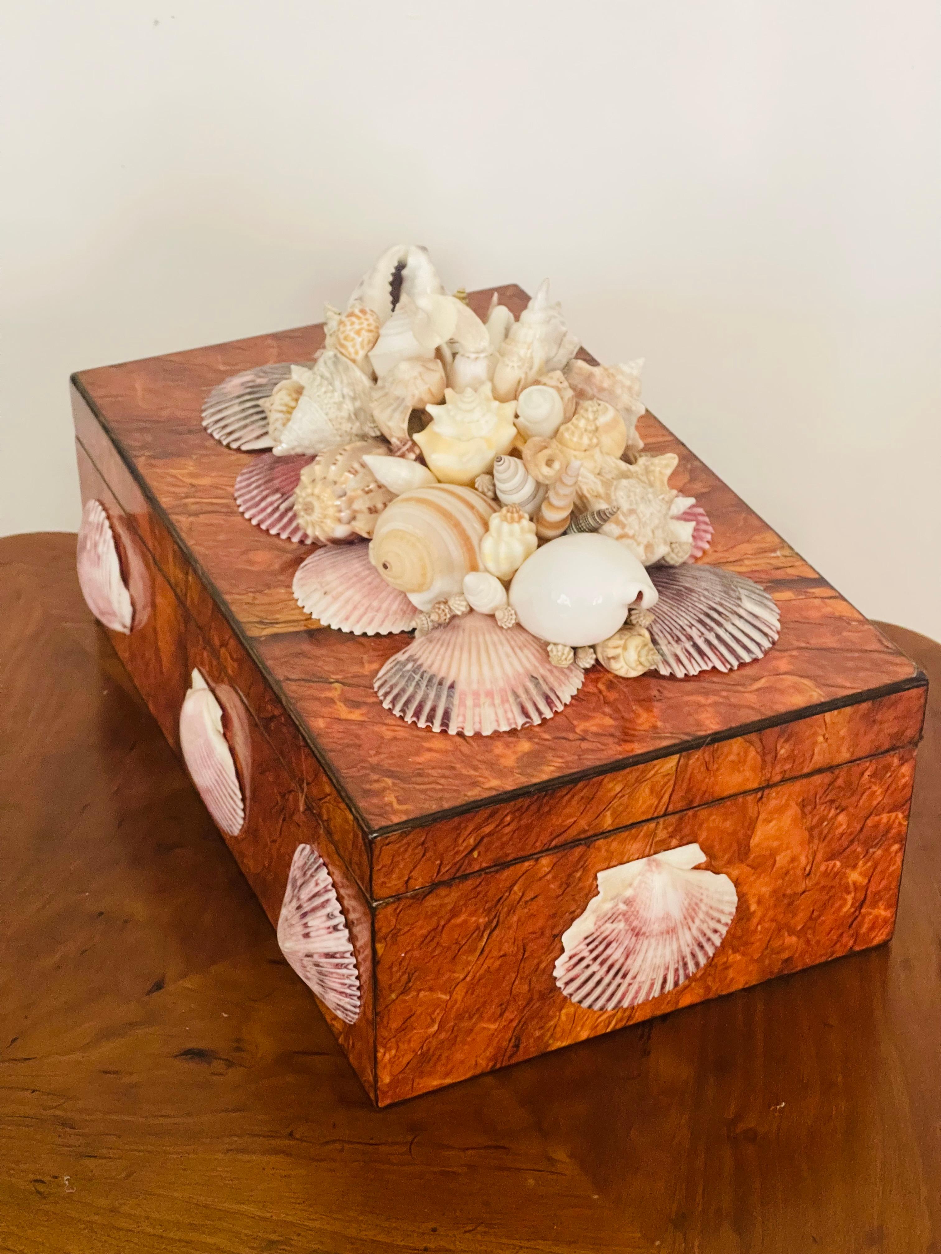 American Large Himidot Box Decorated with Sez Shells Maitland Smith Style For Sale