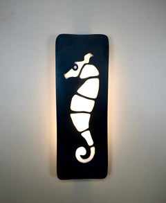 Large "Hippocampe" wall lamp in rock crystal and polished slate