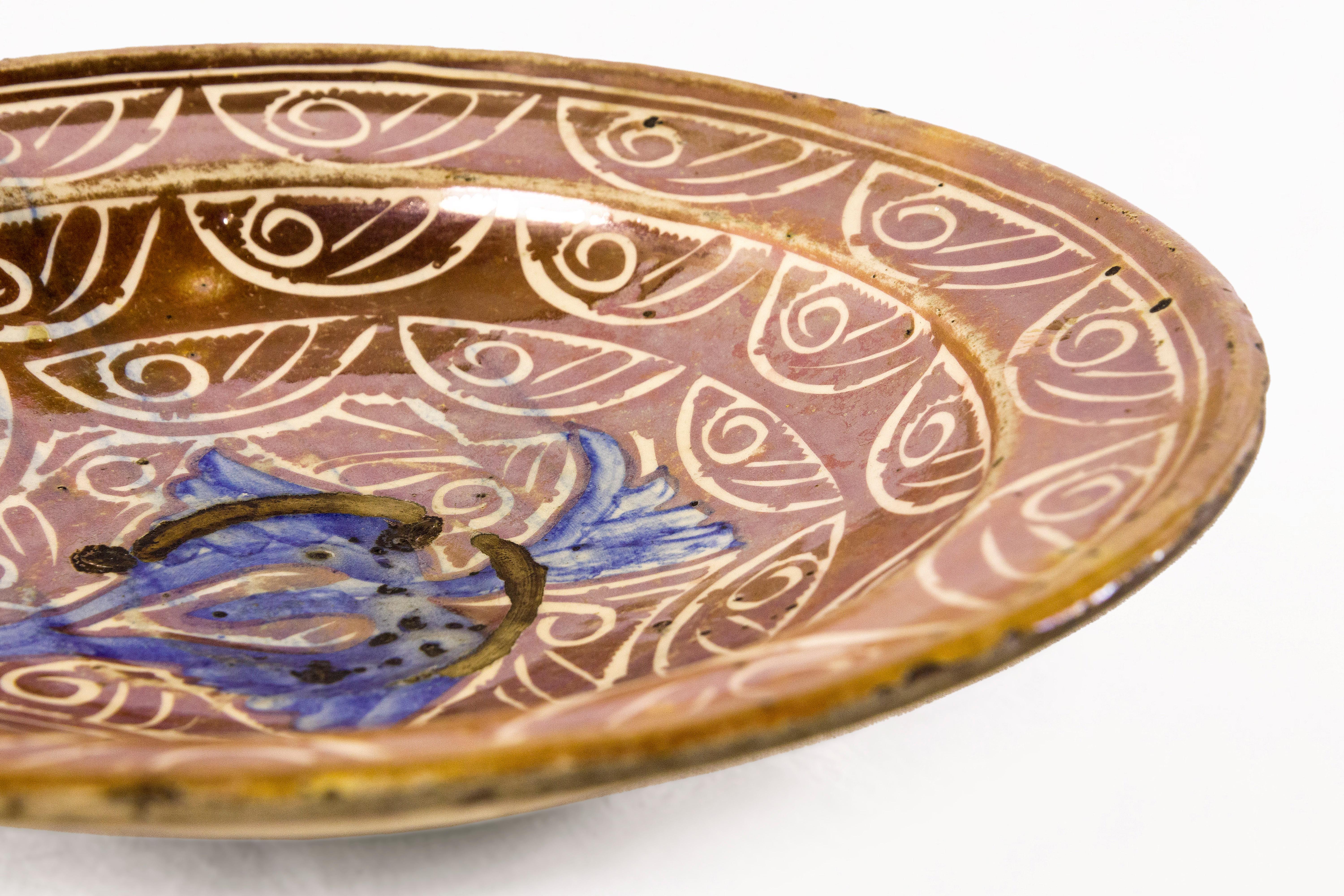 Large Hispano-Moresque Blue & Copper Lustre Bowl, XVII Century, Spain For Sale 2