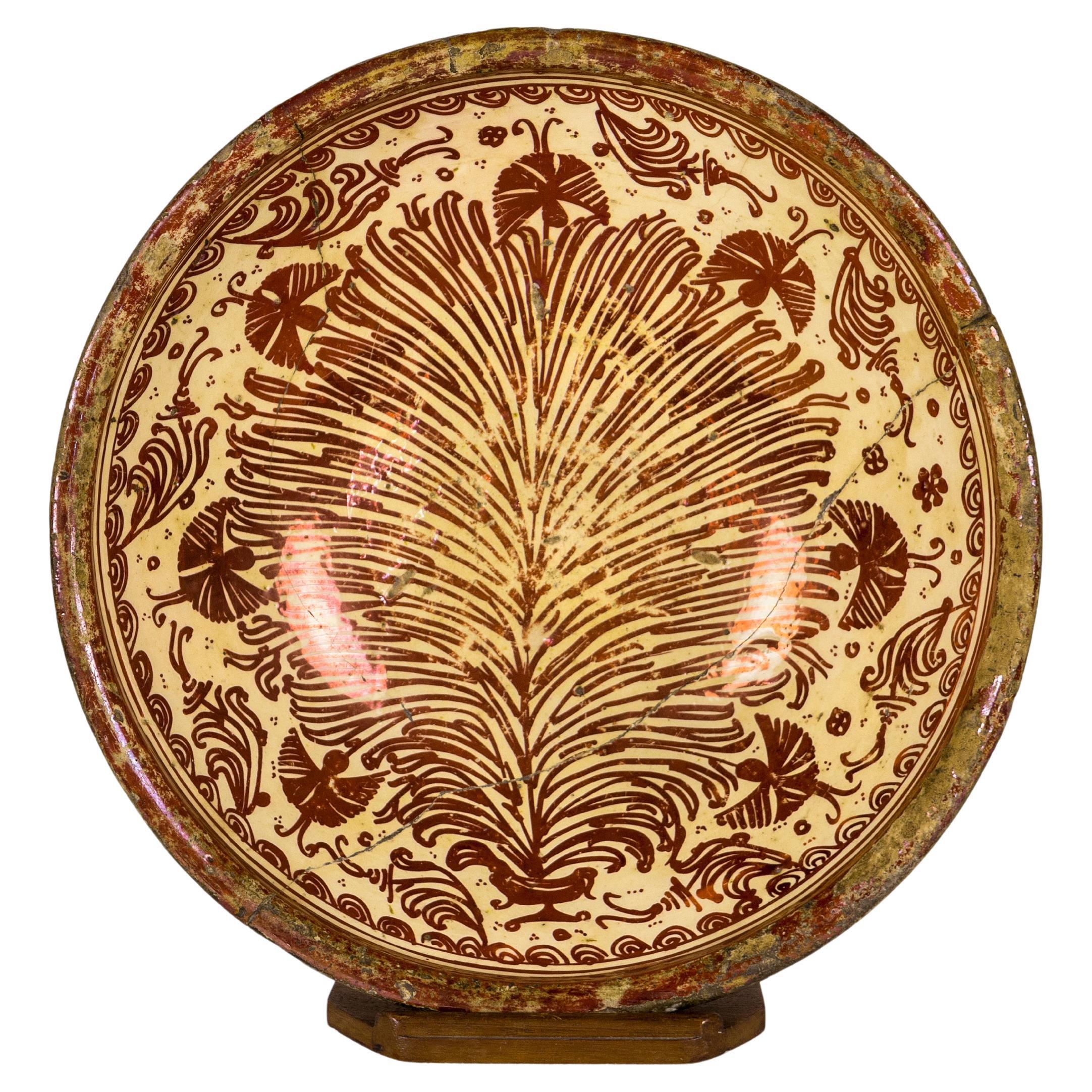 Large Hispano-Moresque Copper Lustre Bowl, XVII Century, Spain
