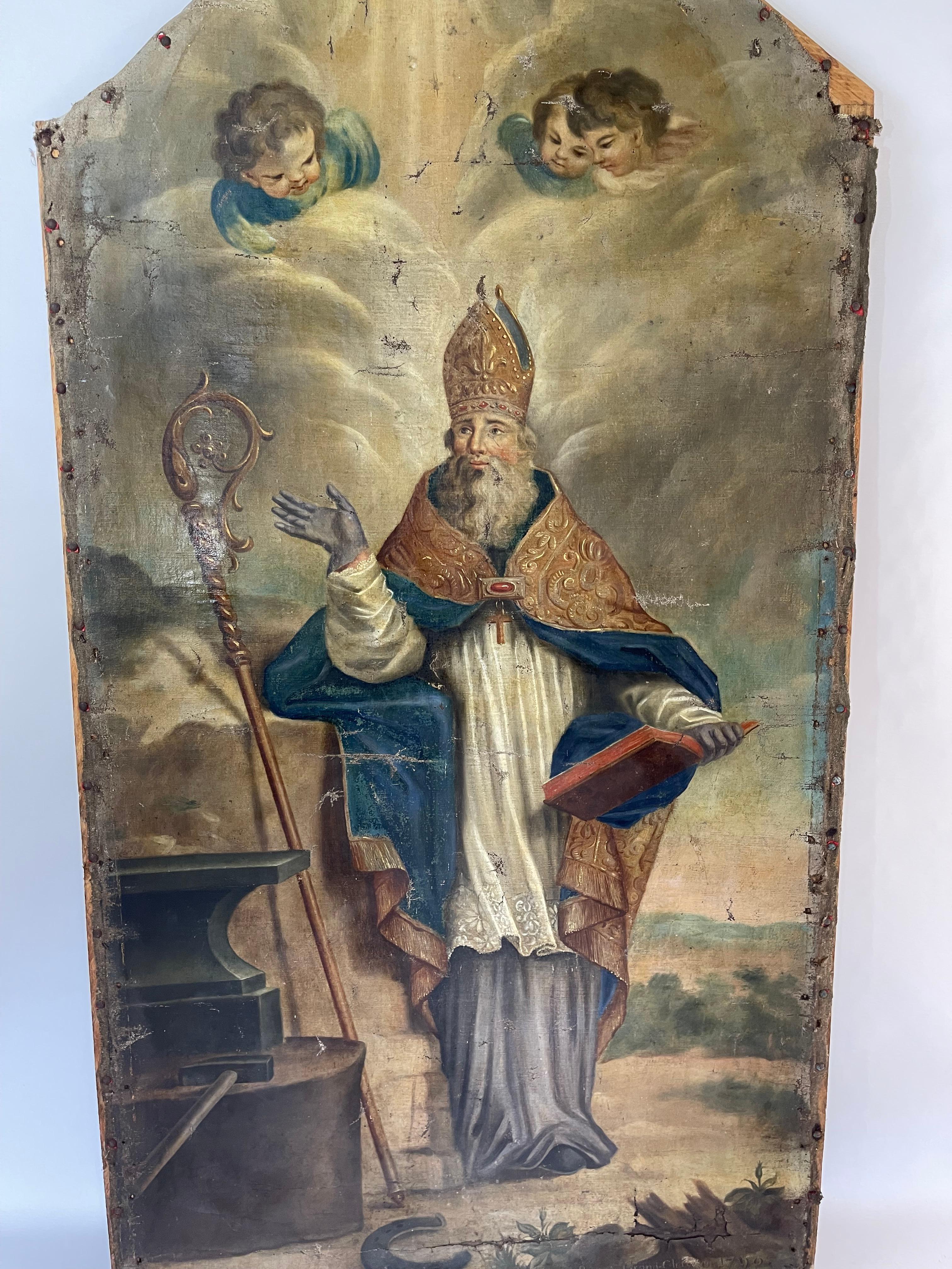 18th Century and Earlier Large Historic 18th-Century Painting of Saint Eligius from 1790 For Sale