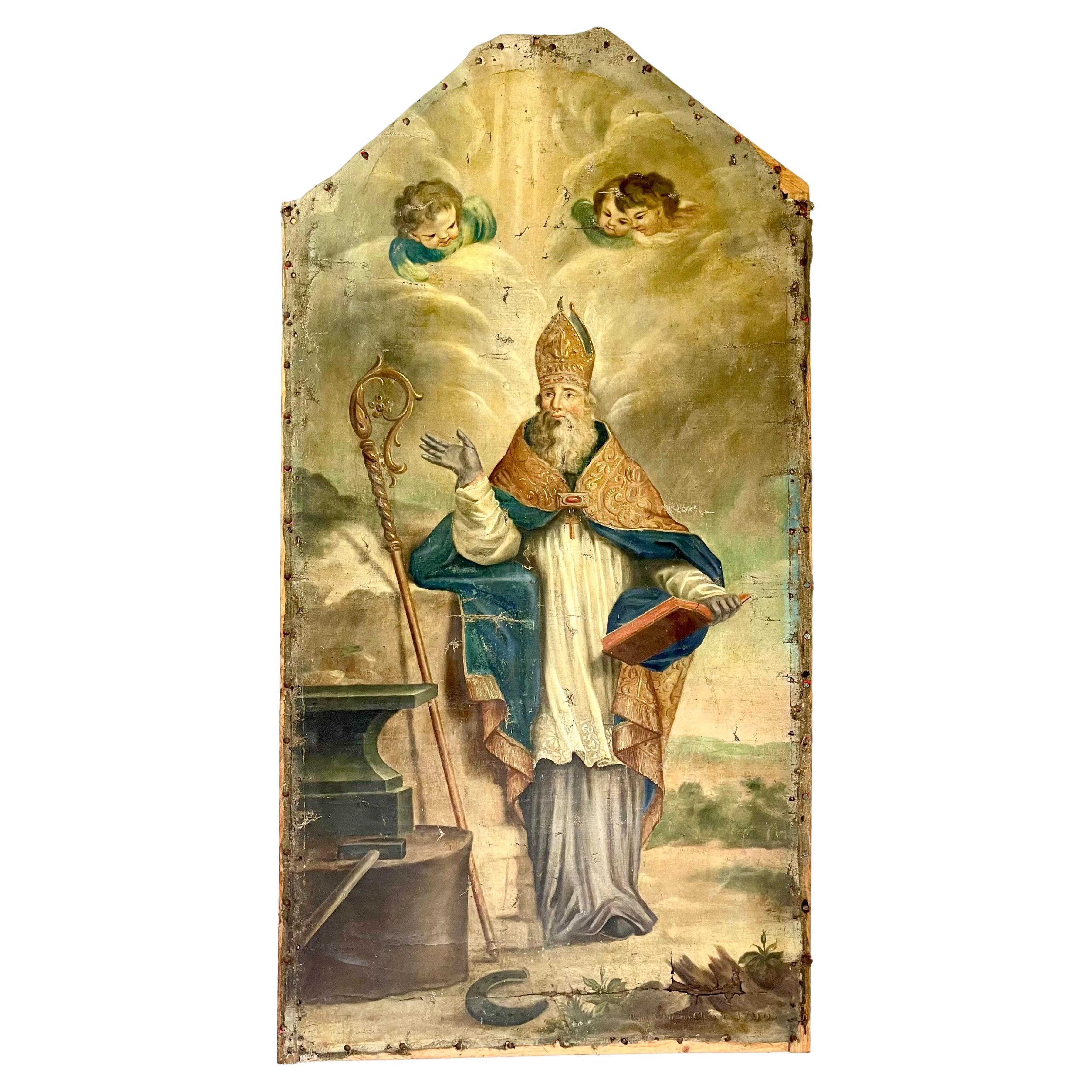 Large Historic 18th-Century Painting of Saint Eligius from 1790 For Sale